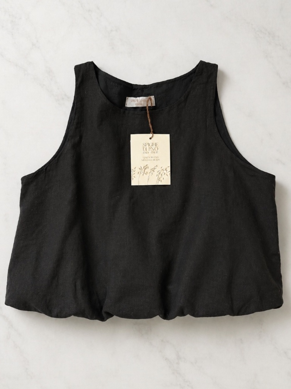 Spighe di Lino Black Linen Blend Blouson Balloon Top Made in Italy Size S NWT